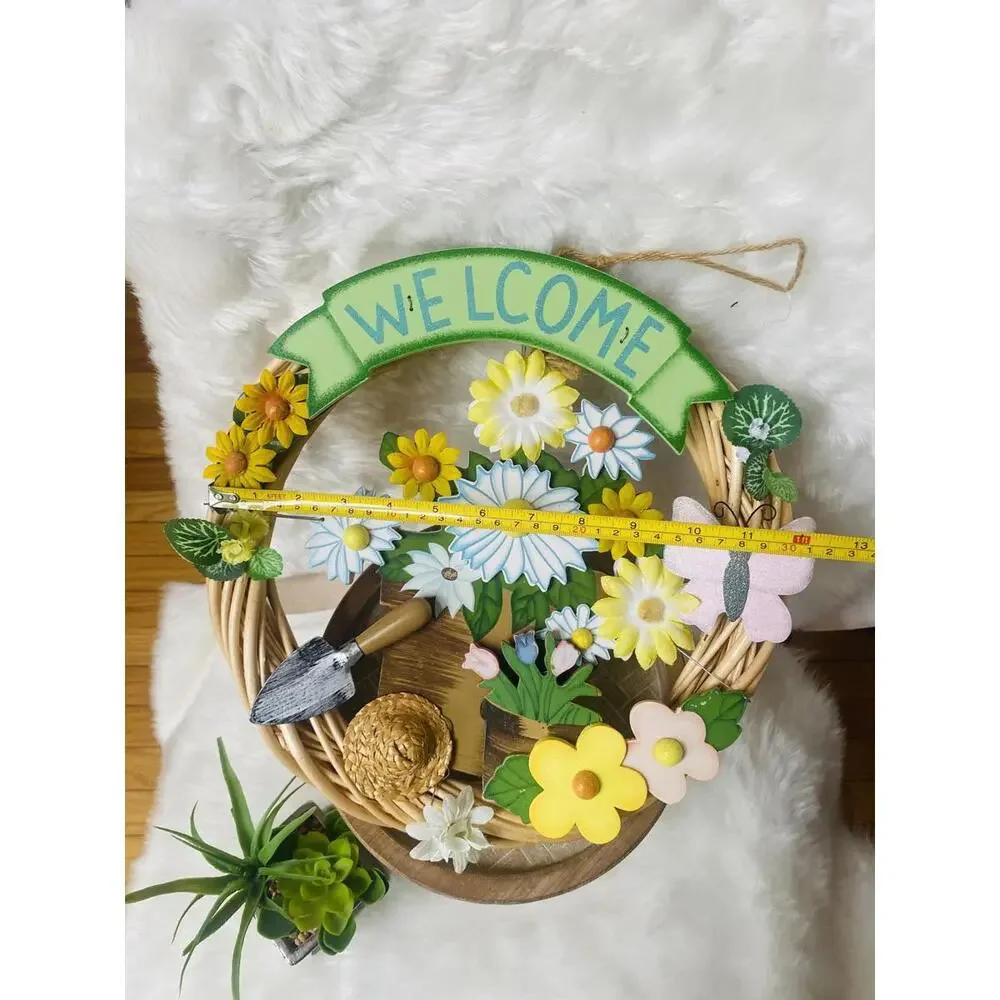 Decorative Welcome Wreath with Flowers and Butterfly